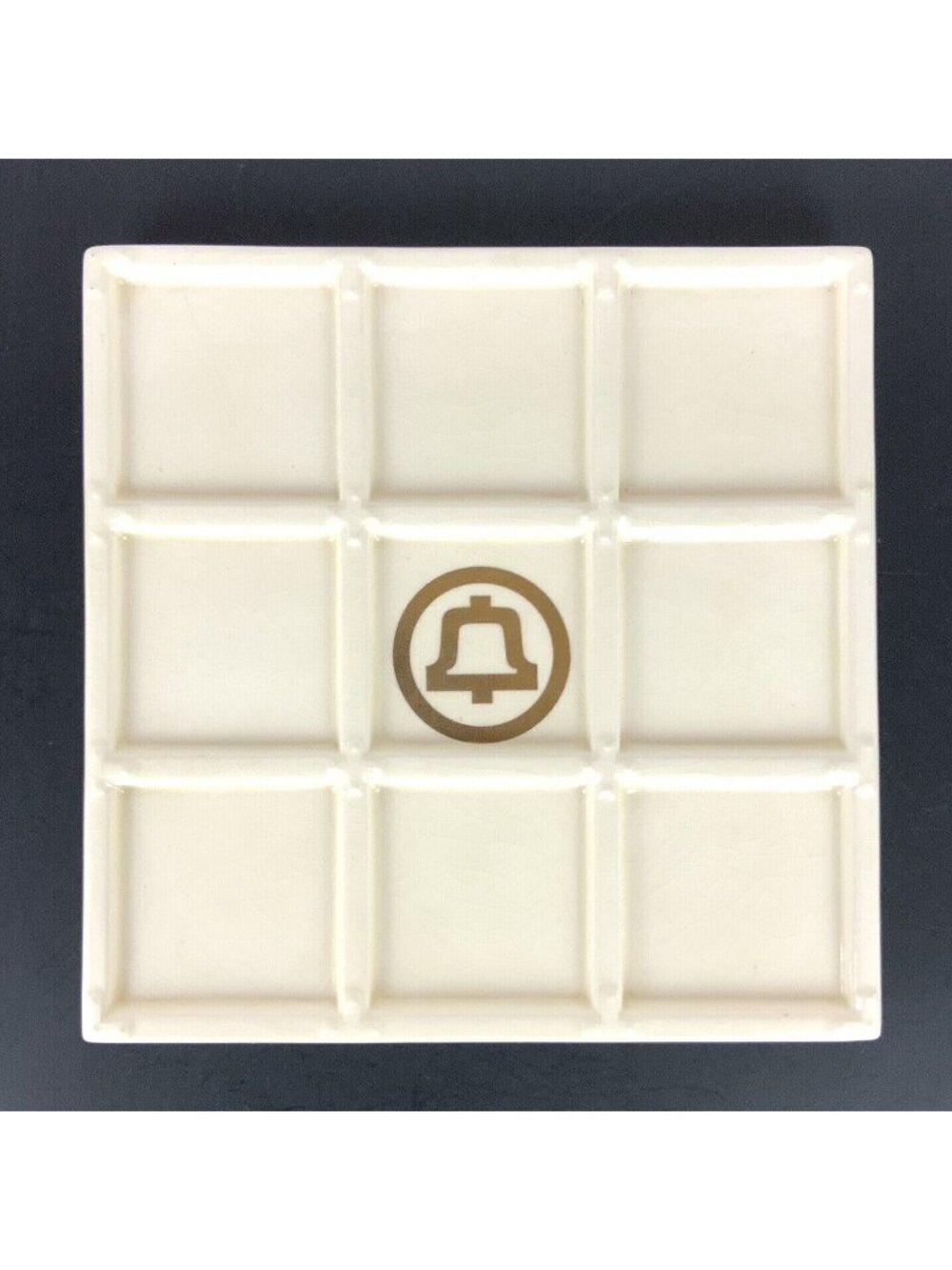 Bell Telephone Ceramic Trivet or Tic Tac Toe Board 1982 Beige Gold Logo Decor